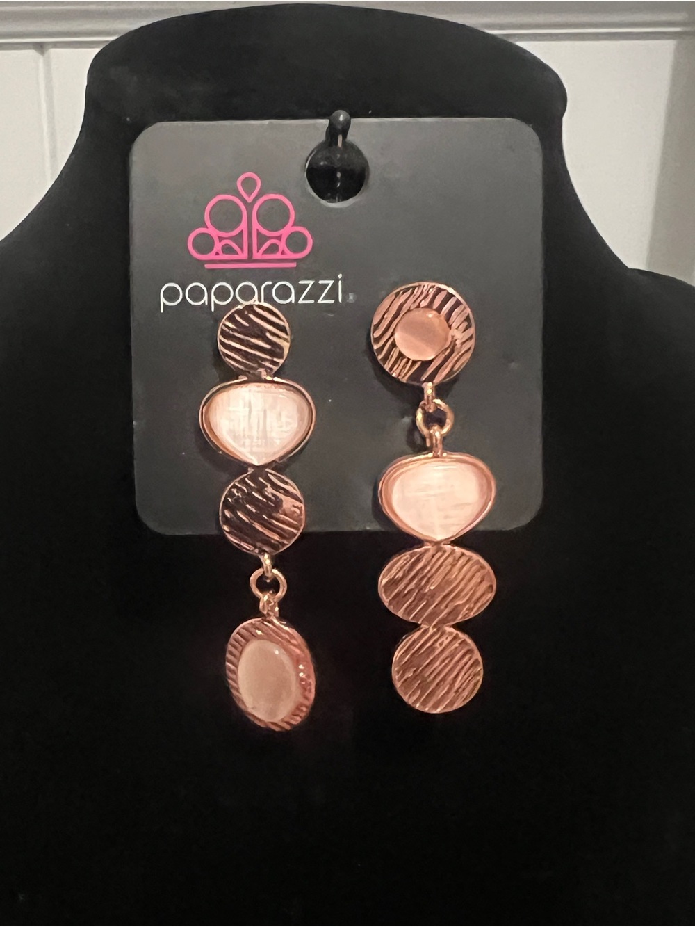 Paparazzi Rose Gold Textured Drop Earrings with Pink Accents